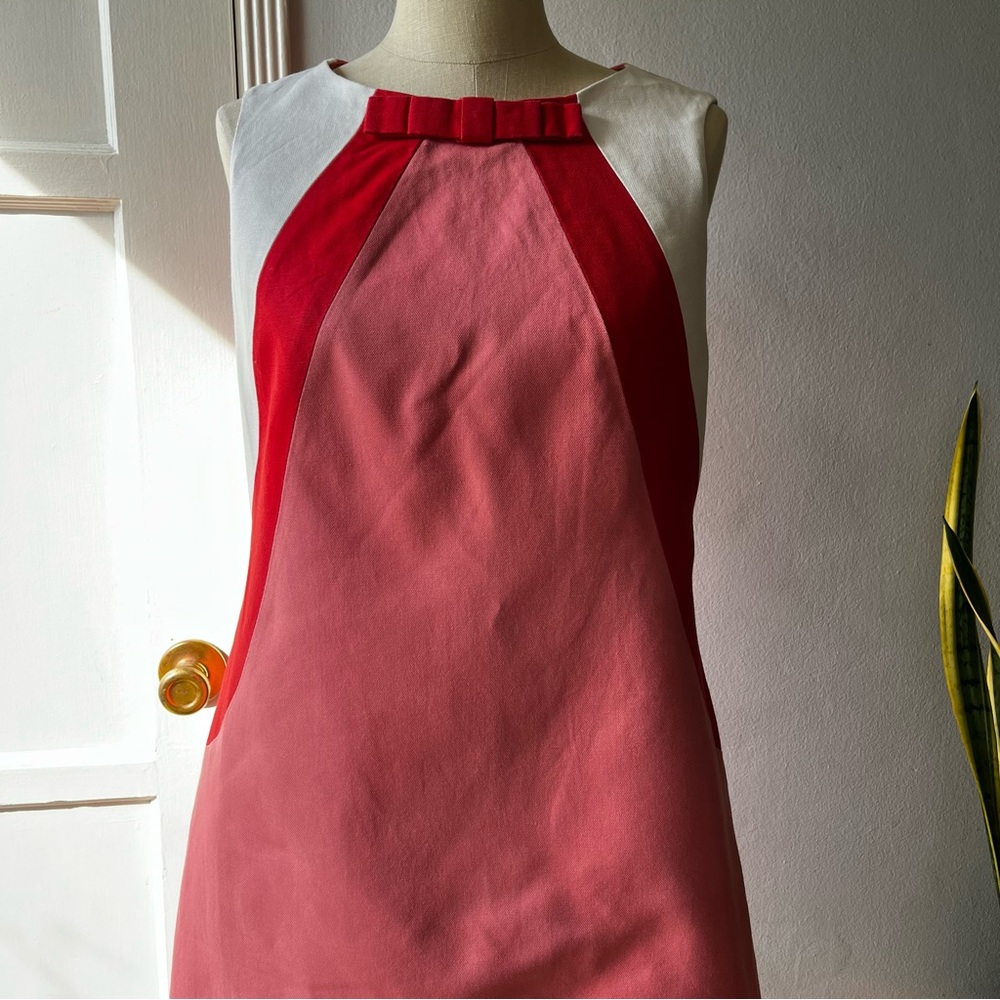 Boden• Sweetheart Colorblock Bow•Cotton & Linen Sheath Dress• Sz 8 - Picture 5 of 17